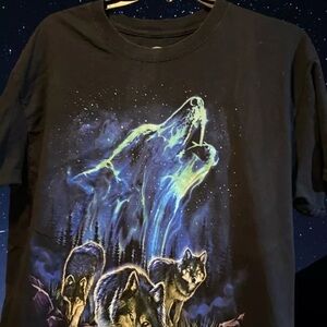 DOM Spirit Howling Wolf T Shirt Adult Size L Star Night Graphic Tee